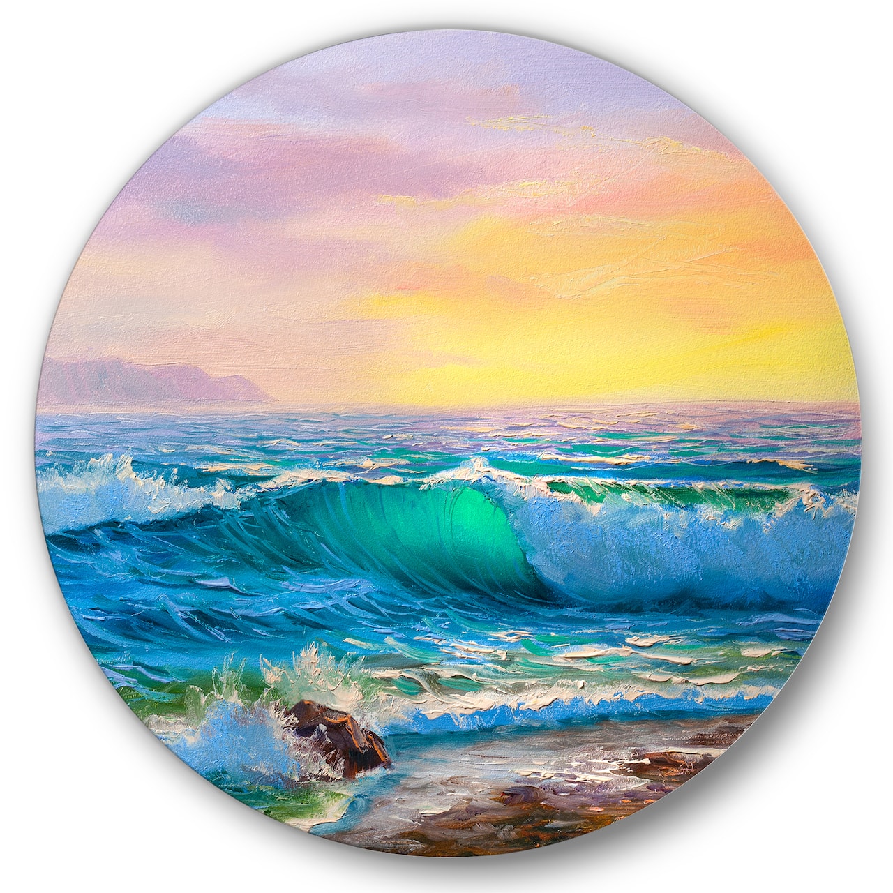 Designart - Blue Waves Breaking At The Beach IV - Nautical & Coastal Metal Circle Wall Art
